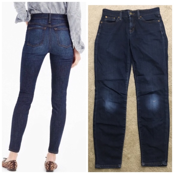 J. Crew Toothpick Distressed Jeans Skinny Ankle Dark Wash Stretch Slim Denim 25